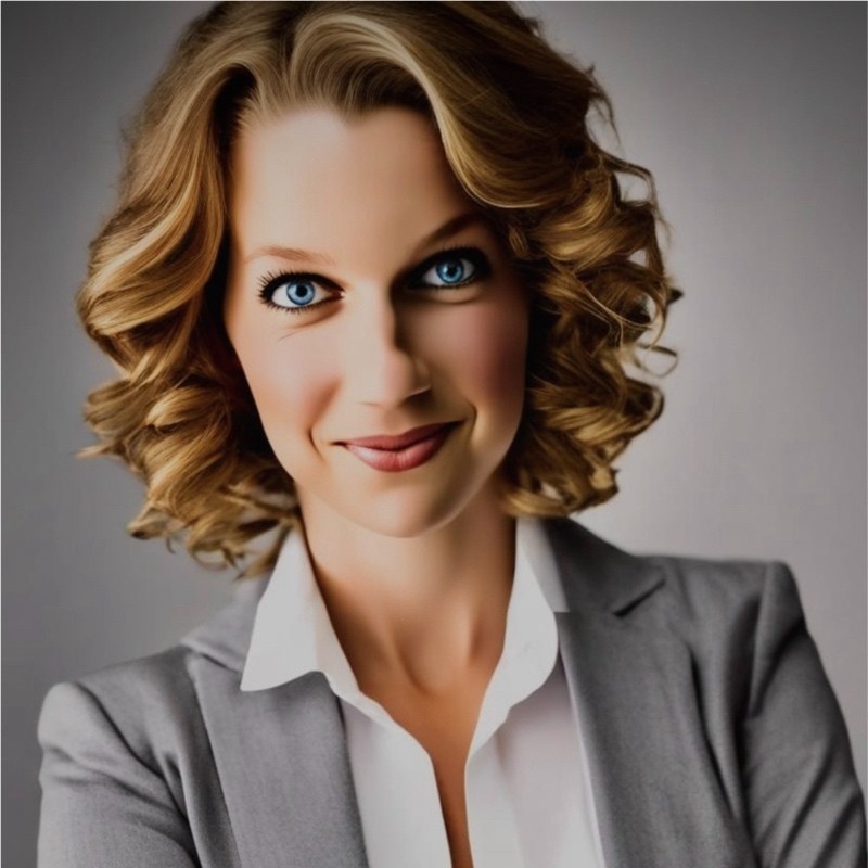 Woman with grey suit and blonde hair smiling 