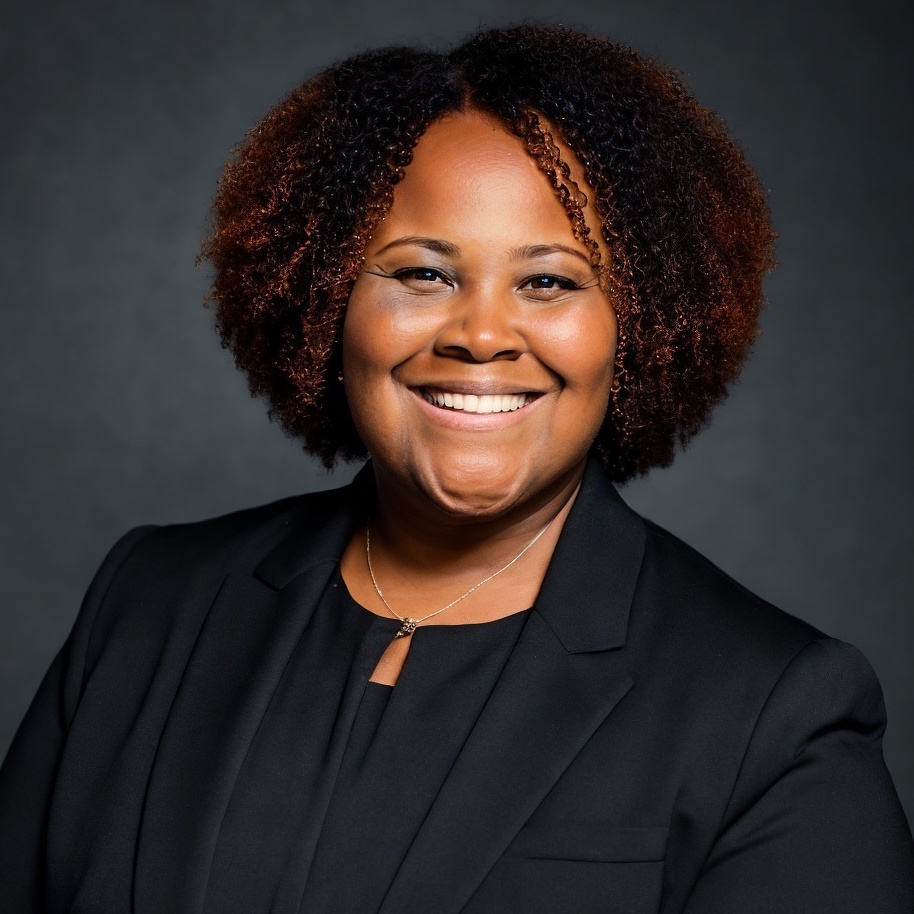 Woman smiling in a black suit jacket