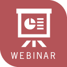 red background white text and white projector image with the word WEBINAR